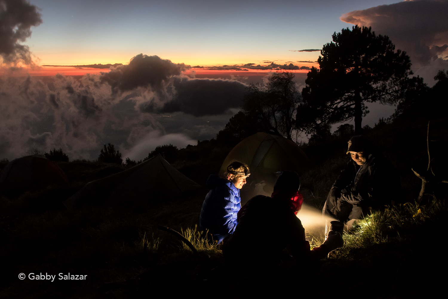 To study volcanoes, scientists spend a lot of time in the field, often in remote locations. Here, a group of scientists camp near the summit of the Santa María volcano.